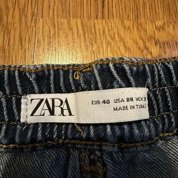 Zara blue denim front pockets size 8 harem pants jeans trendy - Picture 6 of 8